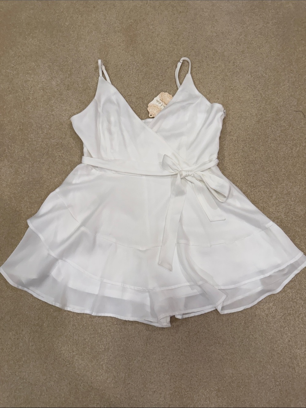 Altar'd State White Spaghetti-Strap Wrap Romper with Tie Waist